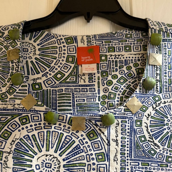 Hearts of Palm Blue and Green Embellished Geometric Long Sleeve Top - Picture 3 of 5